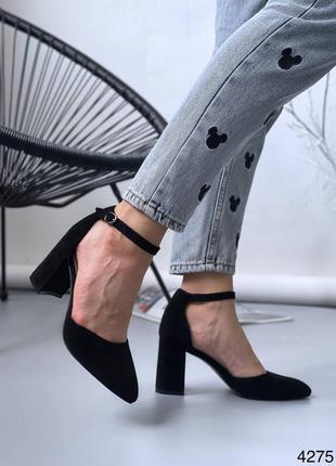 Туфли женские с ремешком, экозамша2 фото
