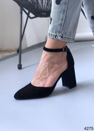 Туфли женские с ремешком, экозамша4 фото