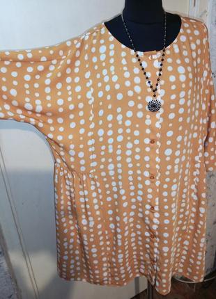 Женственная,горчичная блузка-туника в горошек,большого размера-оверсайз,monki4 фото