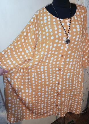 Женственная,горчичная блузка-туника в горошек,большого размера-оверсайз,monki1 фото