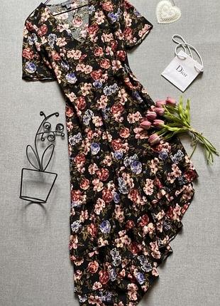 Довге, натуральне, плаття, сукня, асиметрія, primark, 100% віскоза, квітковий принт, з воланами,