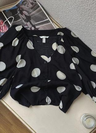 🖤черный топ в горошек от h&m😍объемные рукава, красивая ткань с переливом в маленький горошек🤤