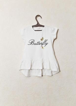 Acar красивая футболка белая трапеция с воланом баттерфляй бабочки короткие рукава для девочки 7-8л2 фото