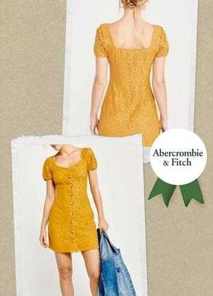 Стильное кружевное платье abercrombie & fitch горчичное желтое мини платье-ажурное на пуговицах квадратный вырез кроше