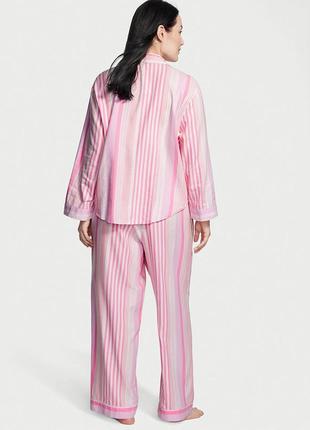 Фланелевая длинная пижама розовая в цветную полоску victoria's secret2 фото