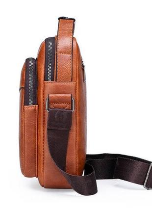 Чоловіча сумка-планшетка jeep повсякденна, барсетка сумка-планшет для чоловіків екошкіра темно-коричневий6 фото