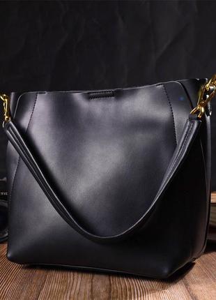 Деловая женская сумка из натуральной кожи 22109 vintage черная7 фото