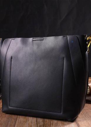 Деловая женская сумка из натуральной кожи 22109 vintage черная8 фото