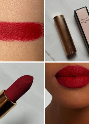 Помада с матовым финишем gucci rouge à lèvres mat lipstick 509 janie scarlet 3.5 г3 фото