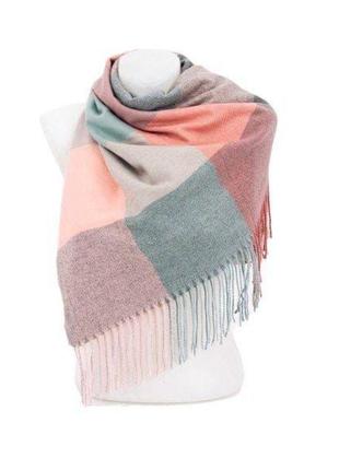 Женский палантин / кашемировый шарф скай - клетка мятно-бледно-розовый