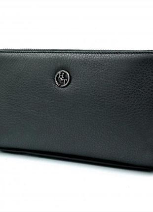 Мужской кожаный клатч-кошелёк ht чёрного цвета 162-123 фото