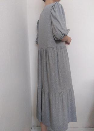 Серое платье в рубчик george платье миди ярусное платье сукэнка серое платье с объемными рукавами платье натурального платья миди платья длинное9 фото