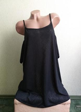 Черная туника. платье трапеция. футболка с открытыми плечами. майка с узором.4 фото