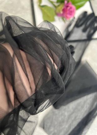 Чорні високі фатинові рукавички4 фото