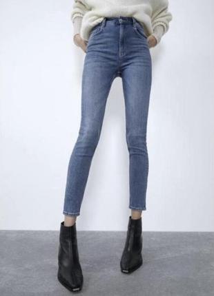 5 джинсы штаны брюки скинни женские с потертостями рваные голубые zara высокая посадка талия1 фото