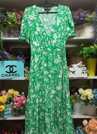 Сукня плаття сарафан міді зеленого кольору узор принт