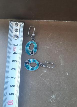 Винтажные антиквание старинные серебряные серьги с эмалью клеймо серебро 800 крупнобритания2 фото