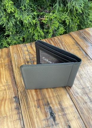 Новый кошелек кожаный calvin klein (ck leather olive wallet) с америки6 фото