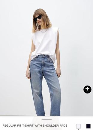 Белая футболка,топ без рукавов с подплечниками regular fit t-shirt with shoulder pads из новой коллекции zara размер м