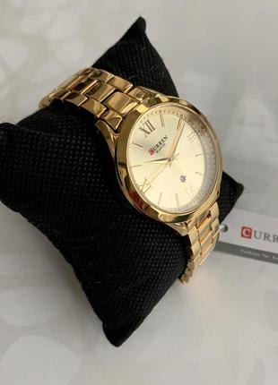 Женские часы curren blanche каррен золотистые с датой на металлическом браслете