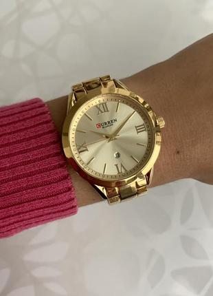 Женские часы curren blanche каррен золотистые с датой на металлическом браслете