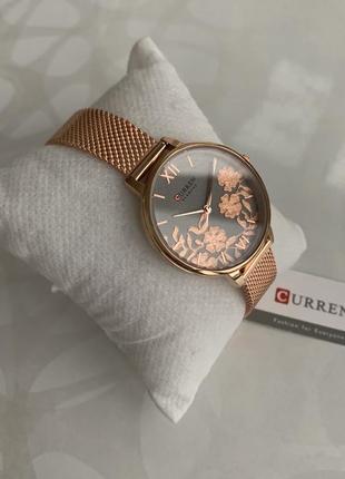 Женские металлические часы curren blanche розовое золото с цветами каррен бланш4 фото