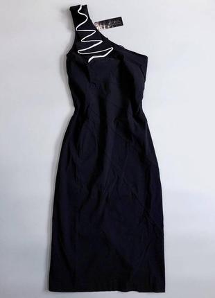 Чорна нарядна жіноча сукня міді на одне плече розмір m