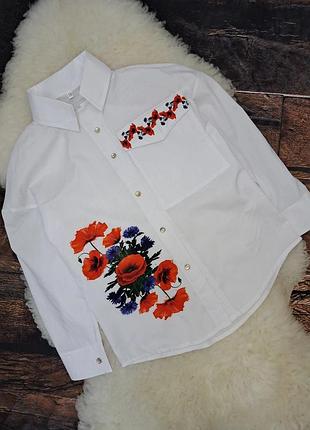 Стильна сорочка з імітацією вишивки, маки