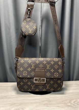 Сумка коричневая женская в стиле louis vuitton 2в1 клатч сумка луи витон  кросс-боди1 фото