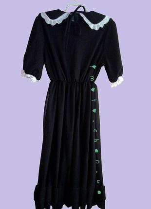 Корейское платье миди длинное с кружевом рюшами косплей черное9 фото