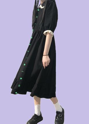 Корейское платье миди длинное с кружевом рюшами косплей черное5 фото