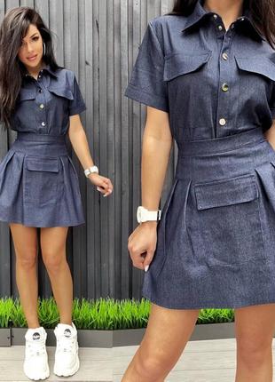 Джинсовый костюм - мини юбка и рубашка, рубашка р-ры с и м7 фото