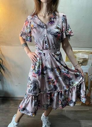 Платье миди длинное платье женское в цветочный принт1 фото