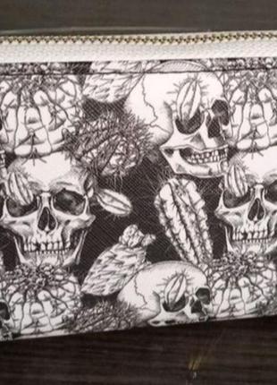 Женский кошелёк с принтом череп с кактусом.1 фото