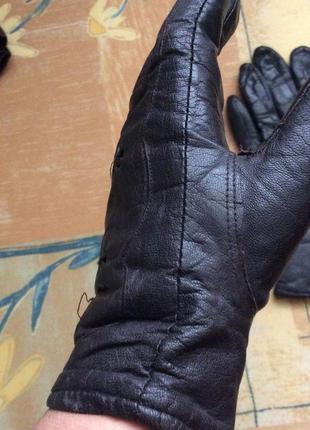 Кожаные перчатки тёмно - коричневые2 фото