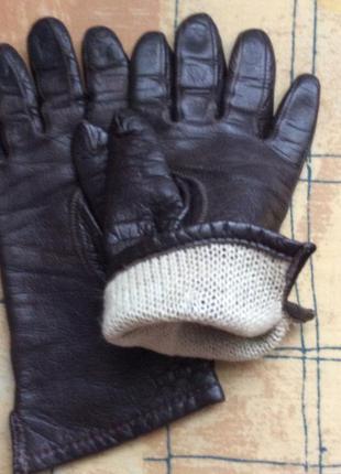 Кожаные перчатки тёмно - коричневые5 фото