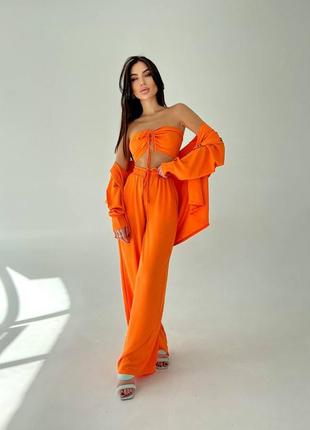 Костюм 3в1🔥 топ + рубашка + брюки свободного кроя