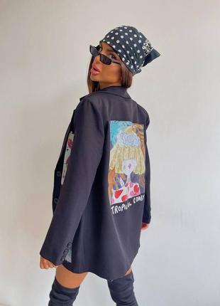 Стильный трендовый женский жакет с рисунком, беж,черный, пиджак оверсайз-женская одежда2 фото