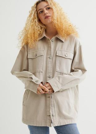 Бежевый джинсовый жакет-рубашка оверсайз h&m