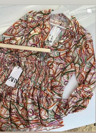 Zara летний костюм рубашка и юбка-шорты из натуральной ткани
