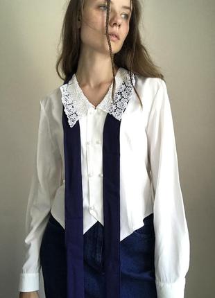 Винтажная блуза с кружевным воротничком1 фото