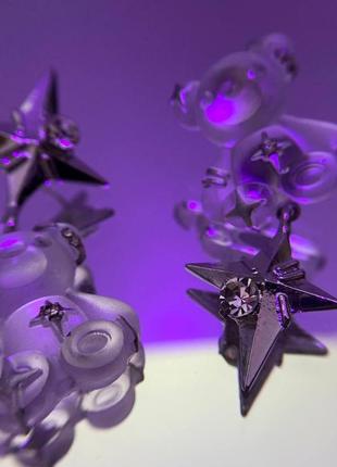 Сережки в форме мишек и звёзд с камнями у2k2 фото