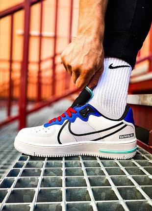 Женские кроссовки nike air force 1 react white black blue red / smb