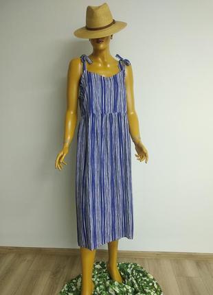 Tu натуральное летнее платье сарафан в полоску длина миди белое синее xl xxl3 фото