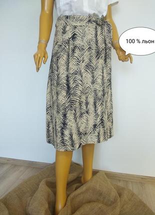 Expresso натуральная льняная юбка на запах длины миди бежевого цвета в тропический цветочный принт 100% лен l xl xxl1 фото
