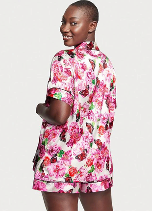 Сатиновая летняя короткая пижама цветочная розовая victoria's secret2 фото