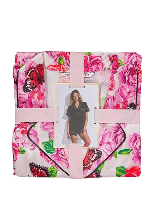Сатиновая летняя короткая пижама цветочная розовая victoria's secret4 фото