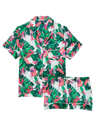 Сатиновая летняя короткая пижама цветочная цветная victoria's secret3 фото