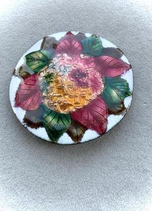 Брошь япония эмаль винтаж ретро круг цветы