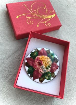 Брошь япония эмаль винтаж ретро круг цветы